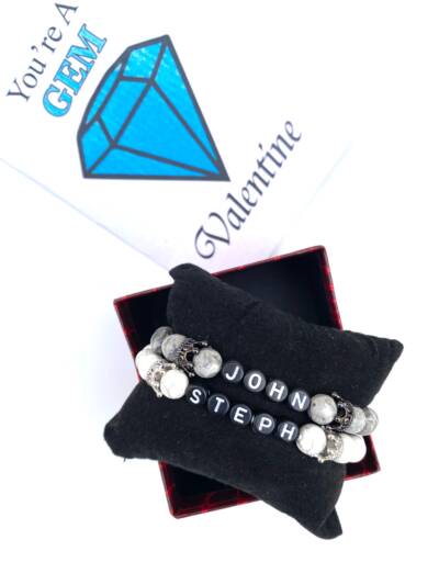 White Howlite and Map Jasper Gemstone Bracelet (Couple/Friendship Set)