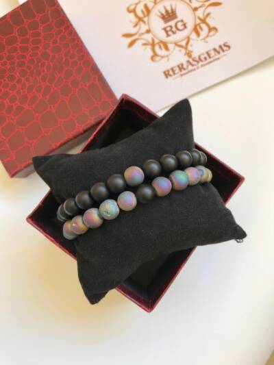 Rainbow Druzy and Black Matte Set